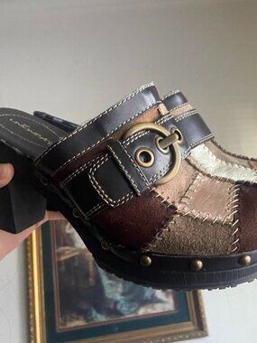 Union Bay Y2K Patchwork Chunky Platform Clogs Brown Size 7.5